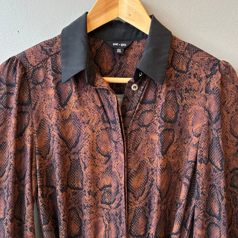 Saint & Sophia Brown Jacqueline Leopard Shirt Maxi Dress, sz 2 - Picture 4 of 9